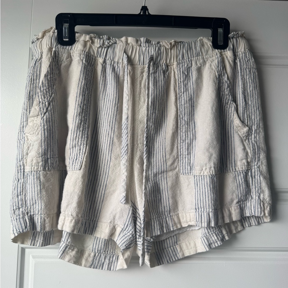 Thread & Supply White and Blue Striped Cargo Linen Shorts